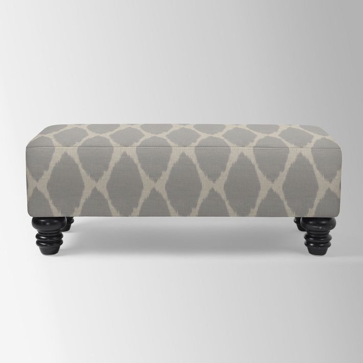 Essex Upholstered Bench, Ikat Gray/Flax