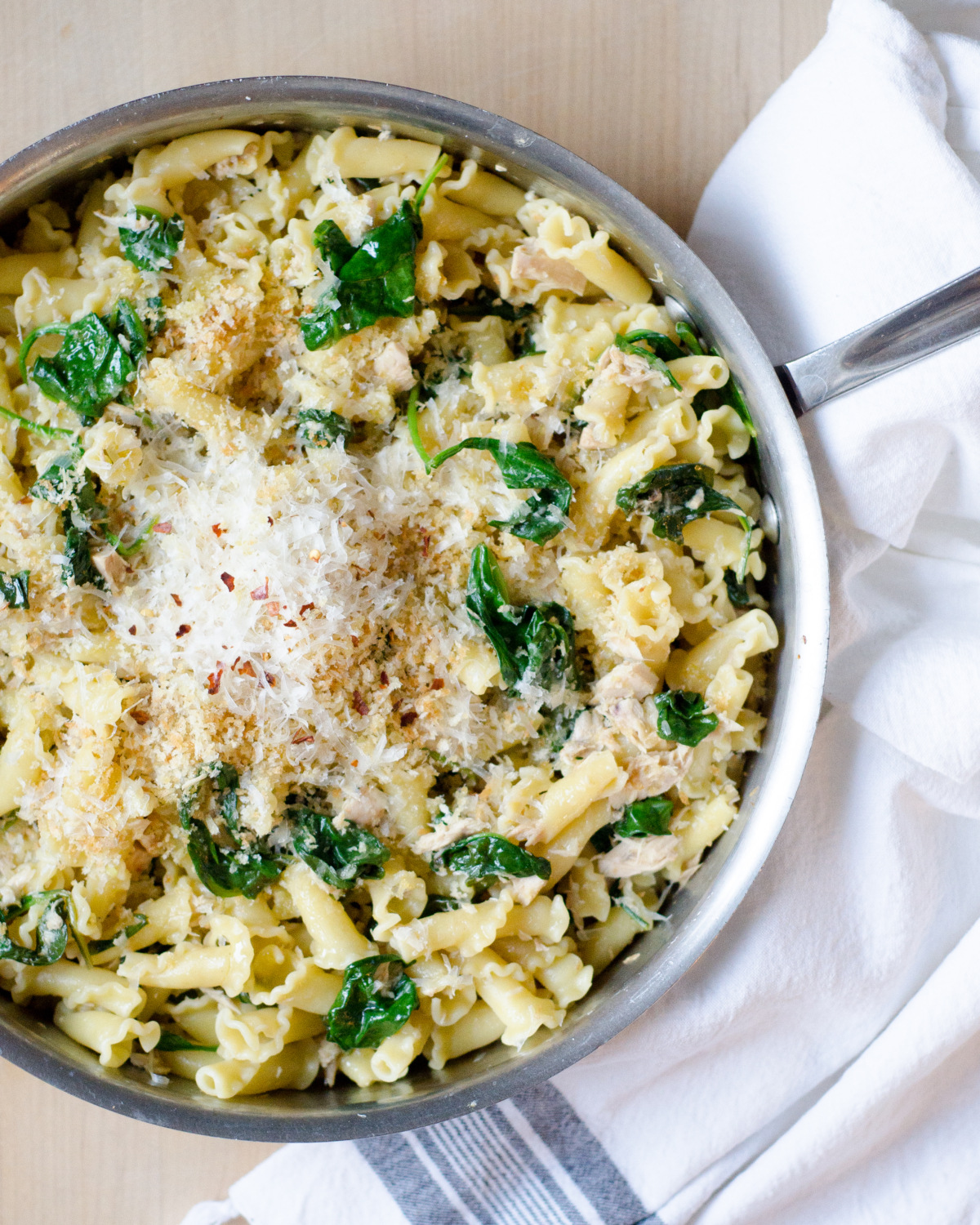 A tuna pasta recipe with spinach and lemon that's ready in about 20 minutes and is made mostly with pantry items. Light and flavorful, this is NOT your grandmother's tuna noodle casserole!