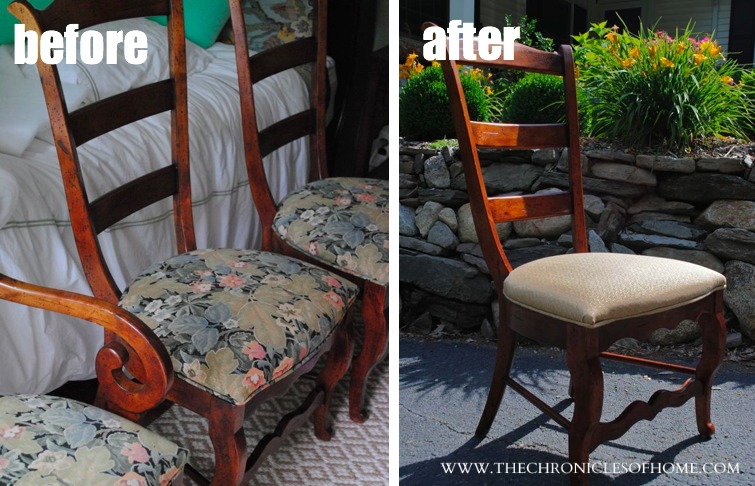 Recover Dining Room Chairs, Reupholstered Dining Chairs Before And After