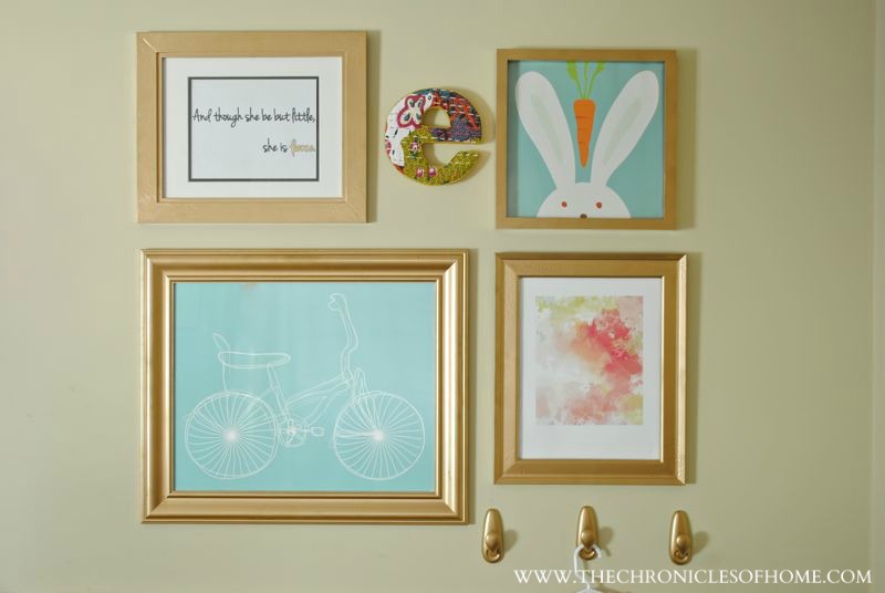 small gallery wall in a big girl bedroom