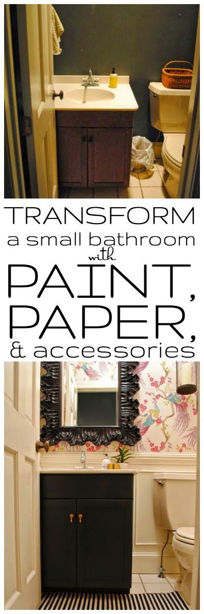 How to completely transform an outdated bathroom with paint, wallpaper, and accessories