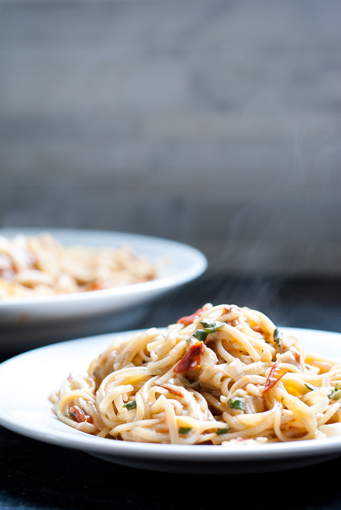 Get dinner on the table in fifteen minutes, start to finish, with this delicious tomato, basil, and mozzarella pasta.
