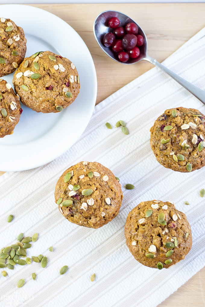 healthy pumpkin muffins with fresh cranberries and oats