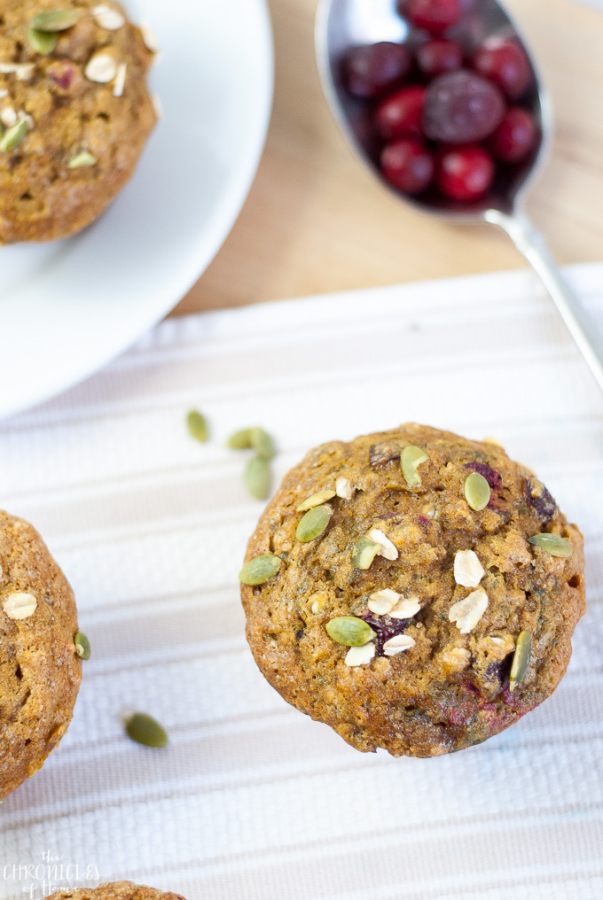 healthy pumpkin muffins with fresh cranberries and oats