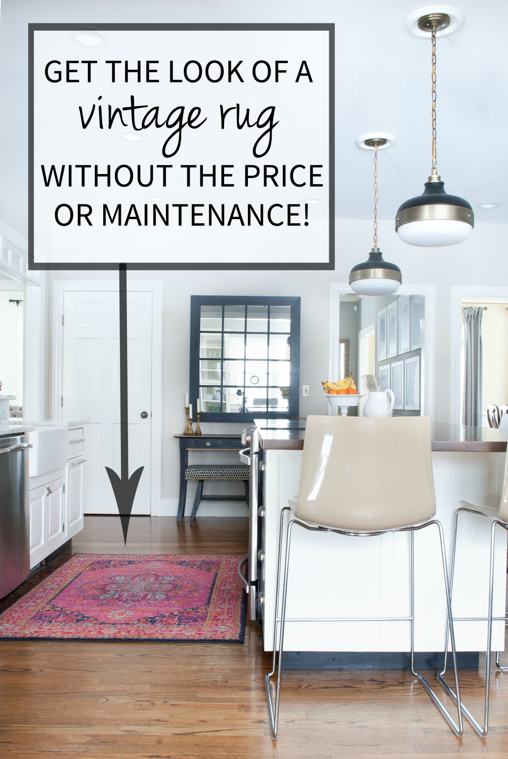 Get the look of a vibrant vintage rug in the kitchen without the price tag, worry, or maintenance!