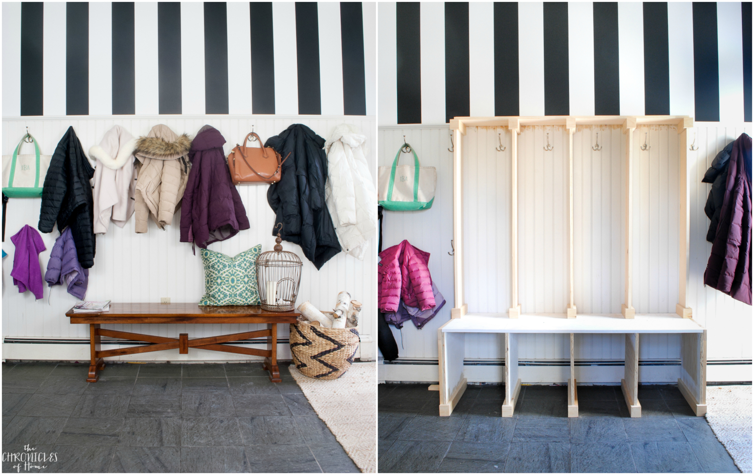 DIY mudroom lockers / cubbies made with plywood and pine boards