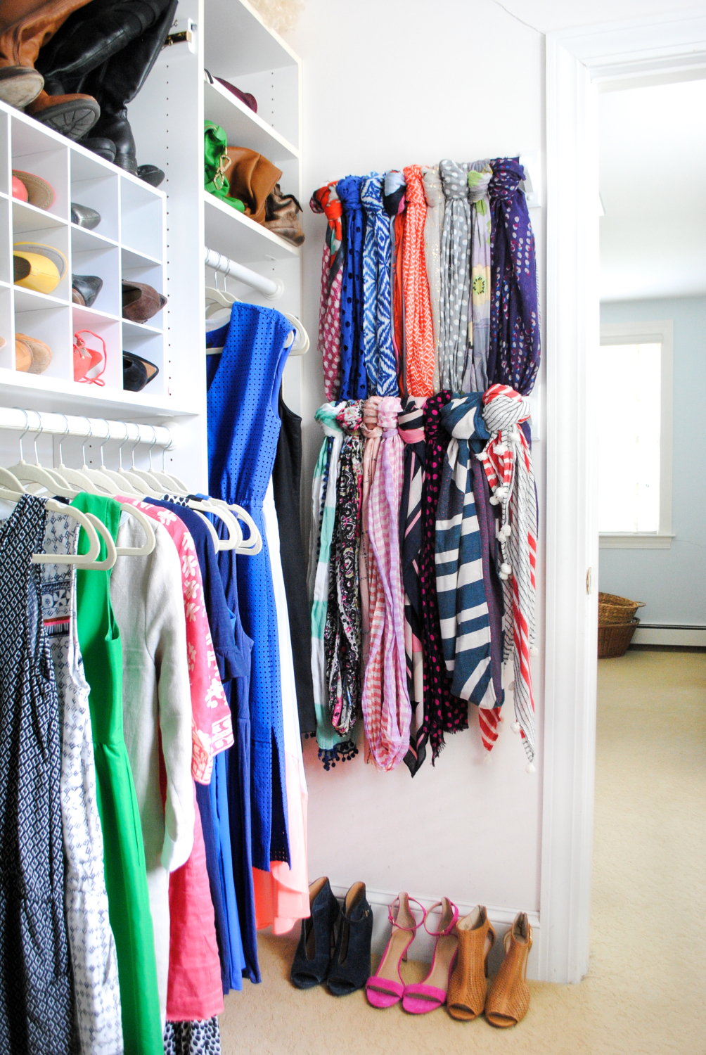 make a scarf hanger out of cheap towel bars-1