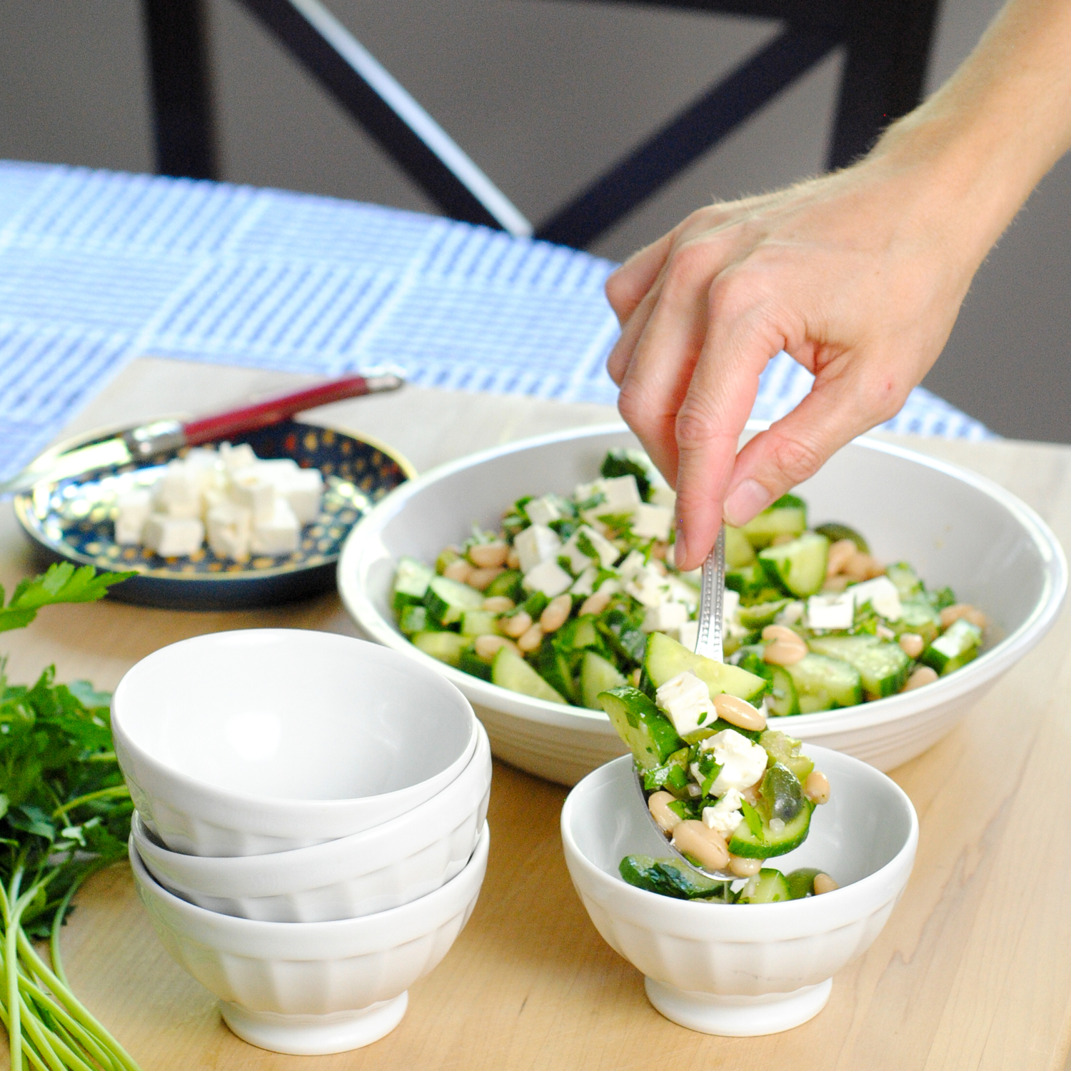 Perfect easy summer cucumber and white bean salad - so simple and so super delicious! An excellent vegetarian meal or side salad with grilled fish and meats.