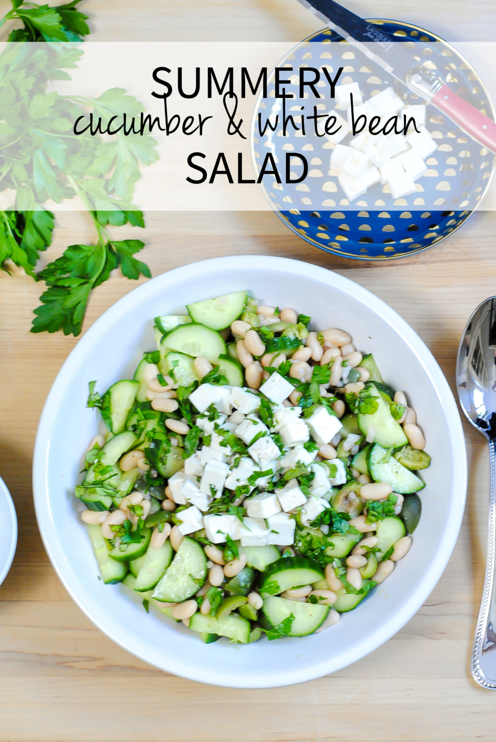 Perfect easy summer cucumber and white bean salad - so simple and so super delicious! An excellent vegetarian meal or side salad with grilled fish and meats.