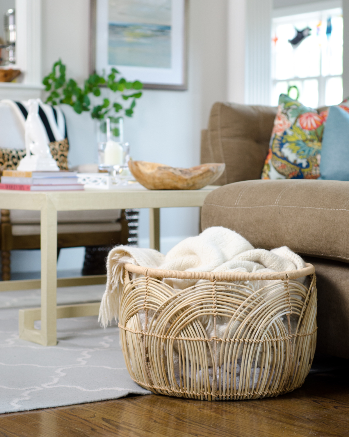 Gorgeous classic fall family room that is family friendly and beautiful. Jamil Leopard print, Schumacher Chiang Mai Dragon, teal blue, deep yellow. Simple and pretty ways to add fall without being cliche!