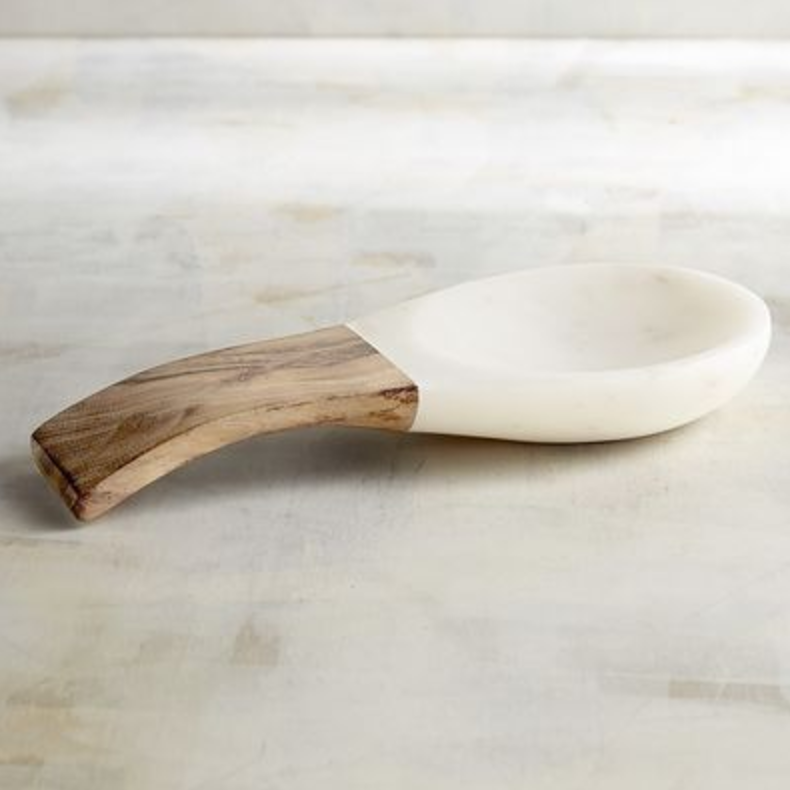 Marble and wood spoon rest