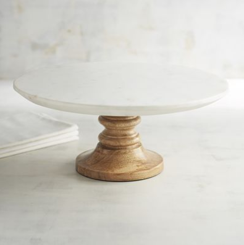 Marble and wood cake stand