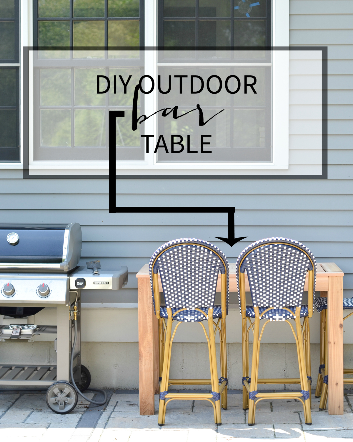 FREE plans for building this DIY outdoor bar table - super easy and perfect for next to a grill, for extra seating, for serving space, or as a drinks station!