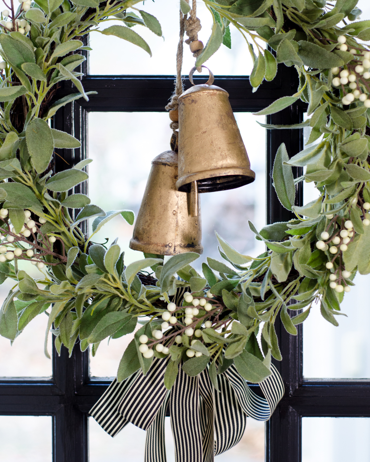 Green wreath with gold bells - classic Christmas. 2017 Holiday Housewalk