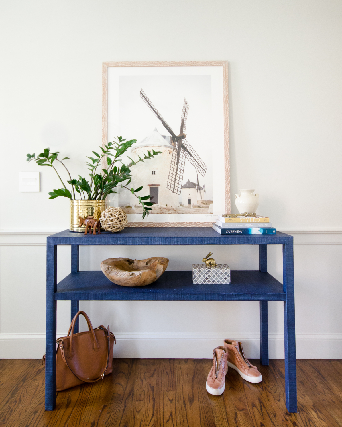 DIY grasscloth table - full tutorial for how to build this grasscloth console table yourself. Perfect for entryway, sideboard, or large nightstand.