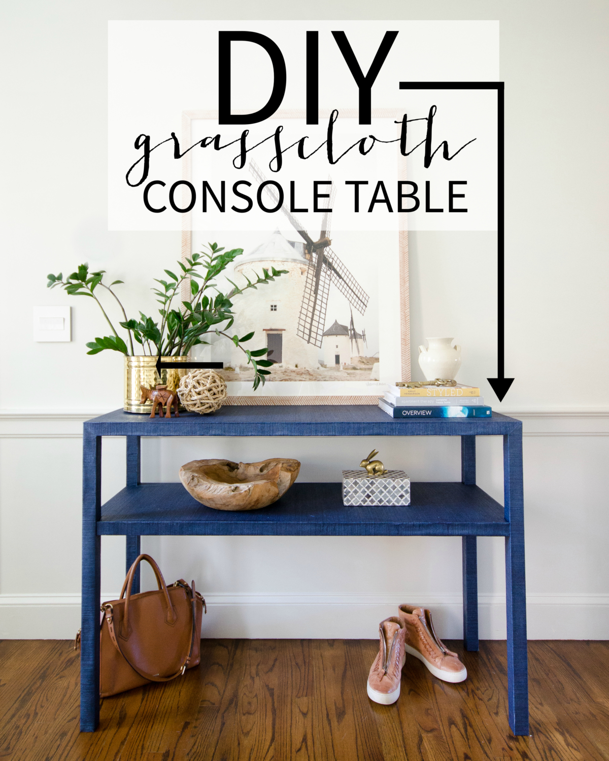 DIY grasscloth table - full tutorial for how to build this grasscloth console table yourself. Perfect for entryway, sideboard, or large nightstand.