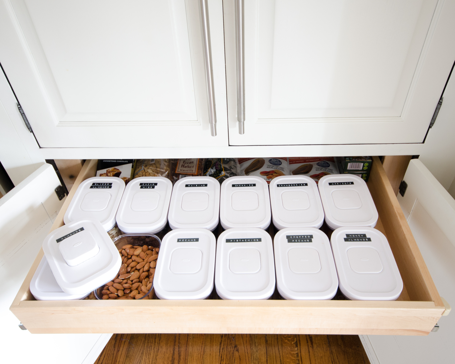 Affordable and easy kitchen organization ideas including how to organize snacks.