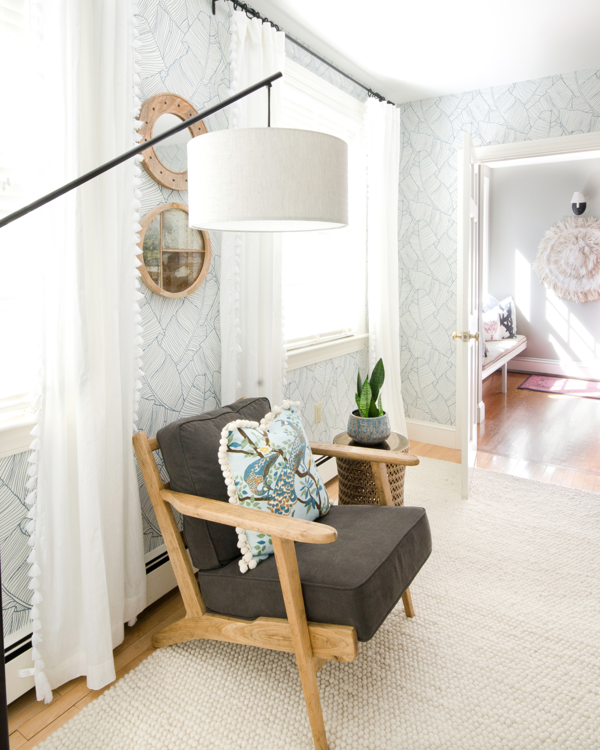 A traditional blue, green, and white bedroom with modern touches. Shows how to create a simple, pretty, and comfortable guest room on a budget!