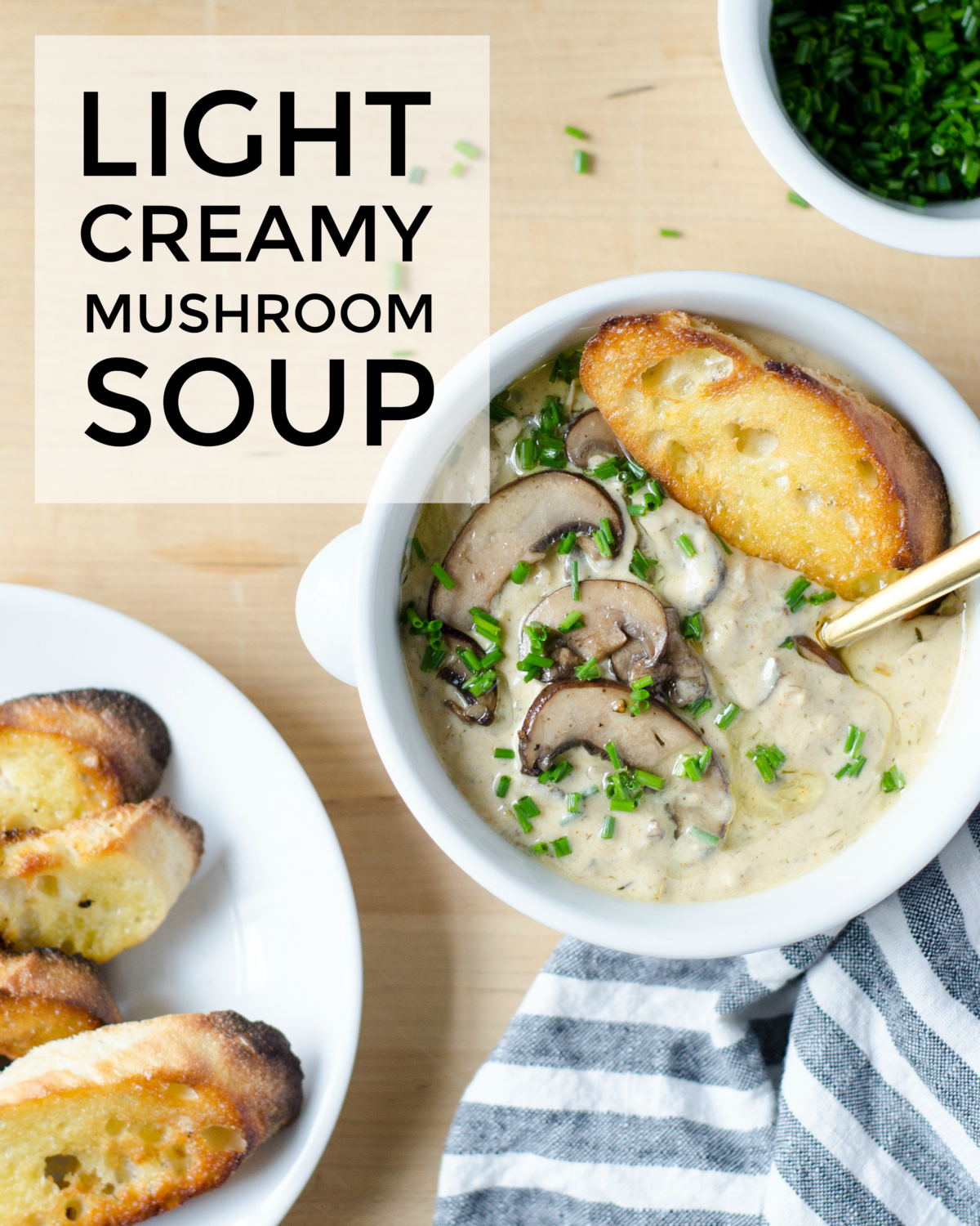An easy recipe for light creamy mushroom soup (inspired by Hungarian mushroom soup) with an easy trick for luxurious creaminess with much fewer calories. So utterly delicious you'll never know you're eating light!