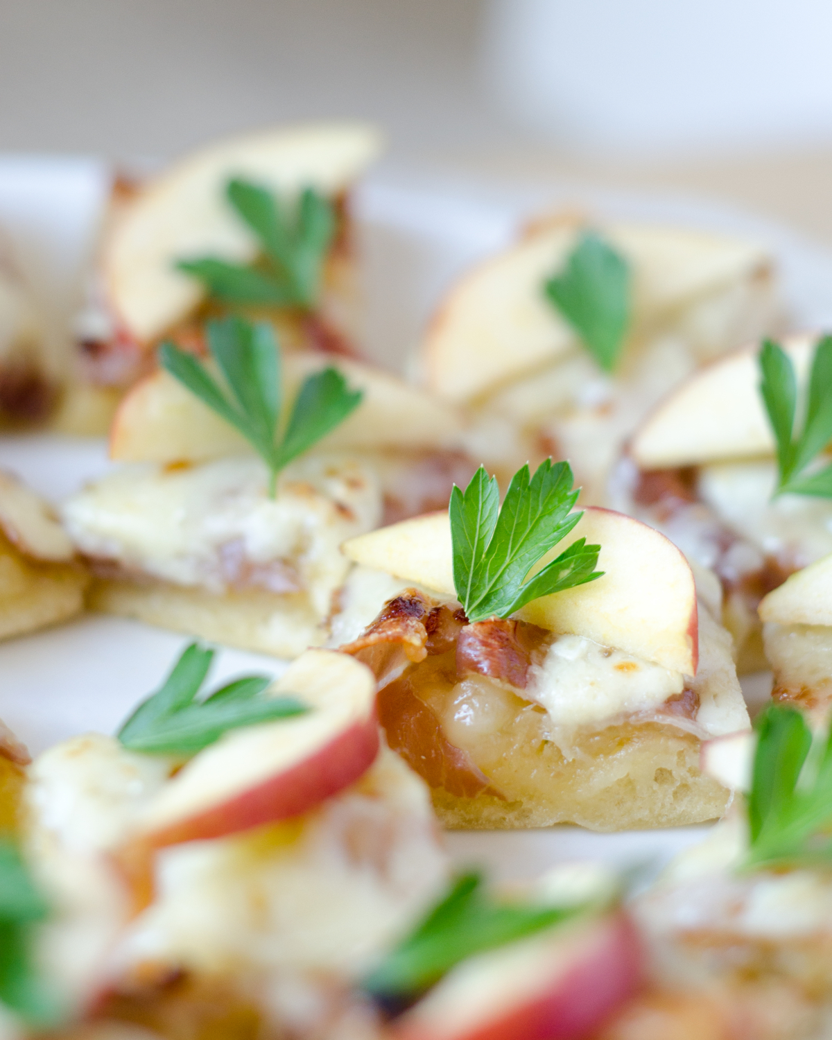 An earthy, flavorful, and easy fall appetizer featuring truffle almond pesto, apples, prosciutto, Gruyere and Havarti cheeses. SO delicious!!!