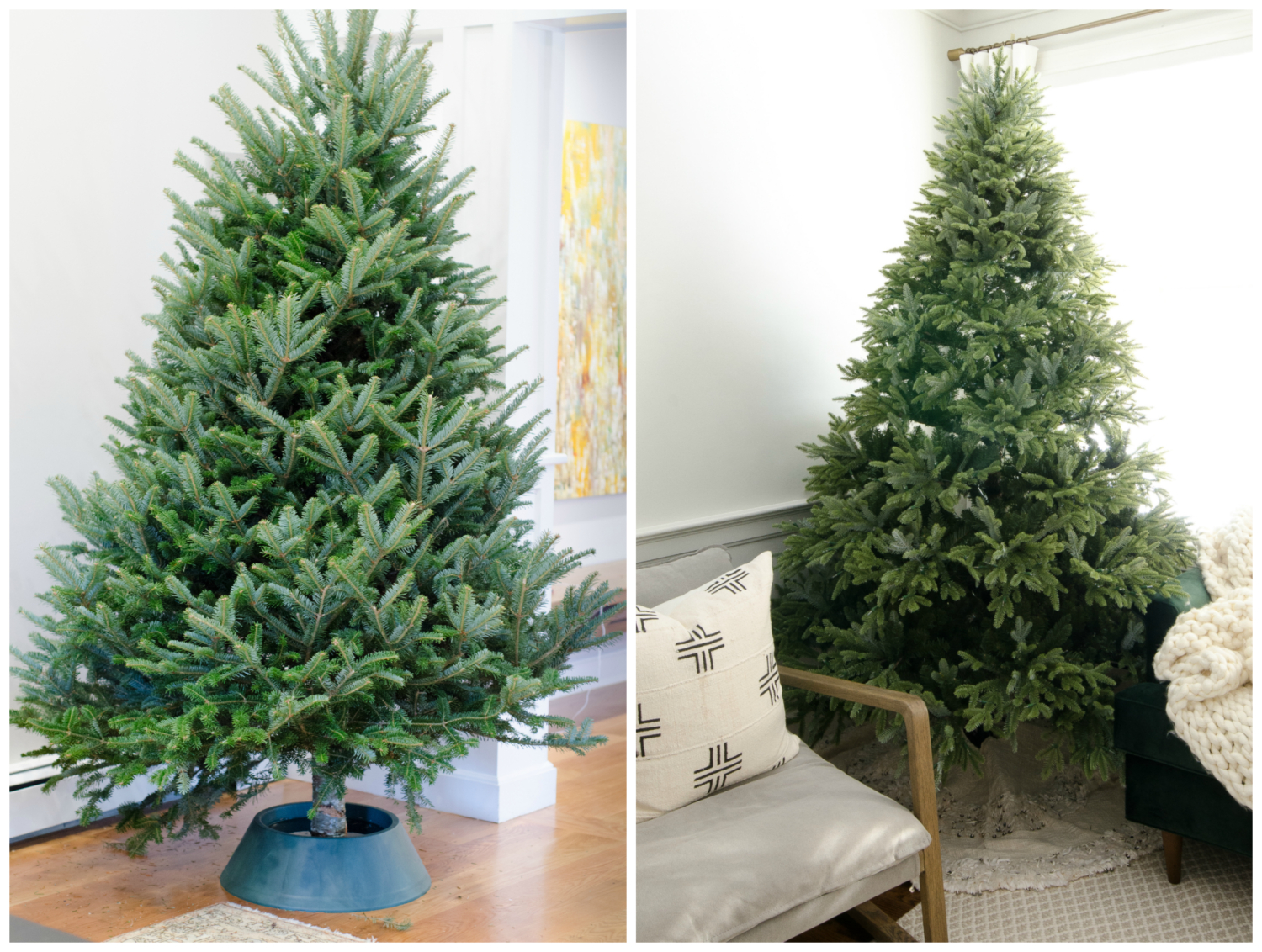An honest side-by-side comparison of a real tree vs. a fake tree