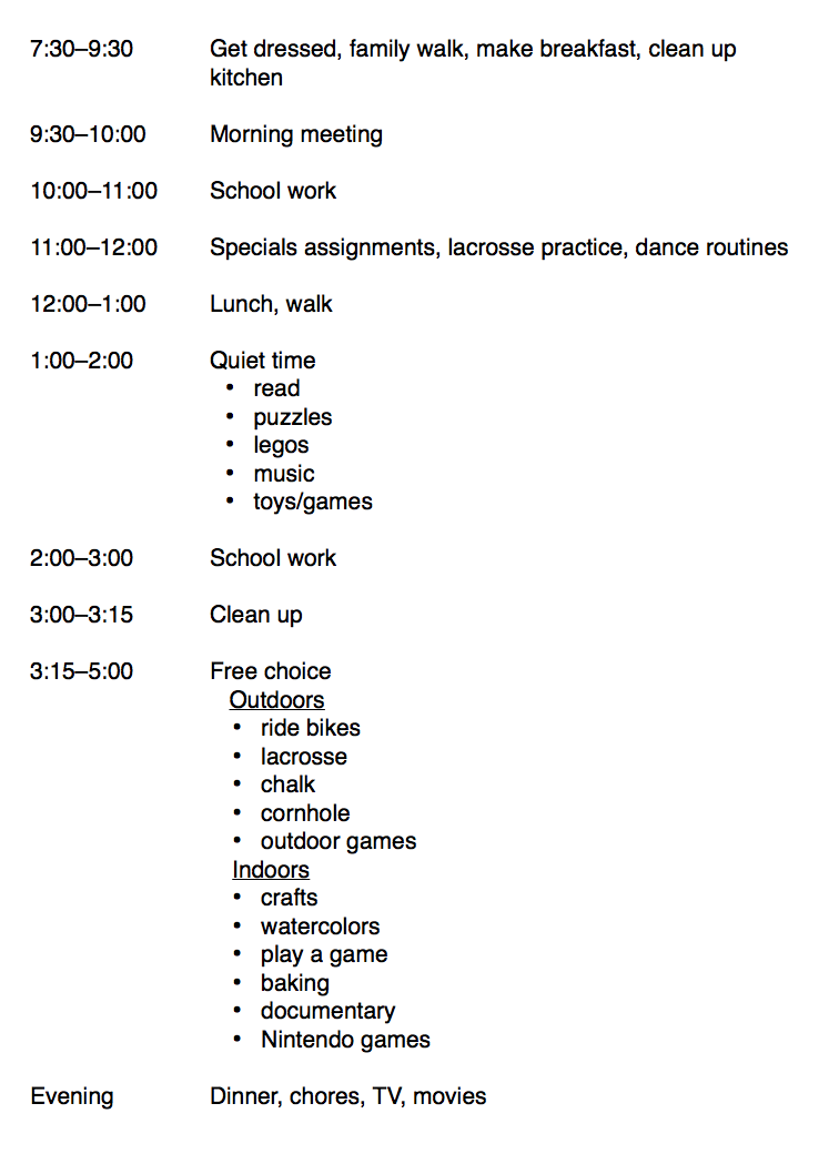 COVID-19 homeschooling schedule elementary and middle school