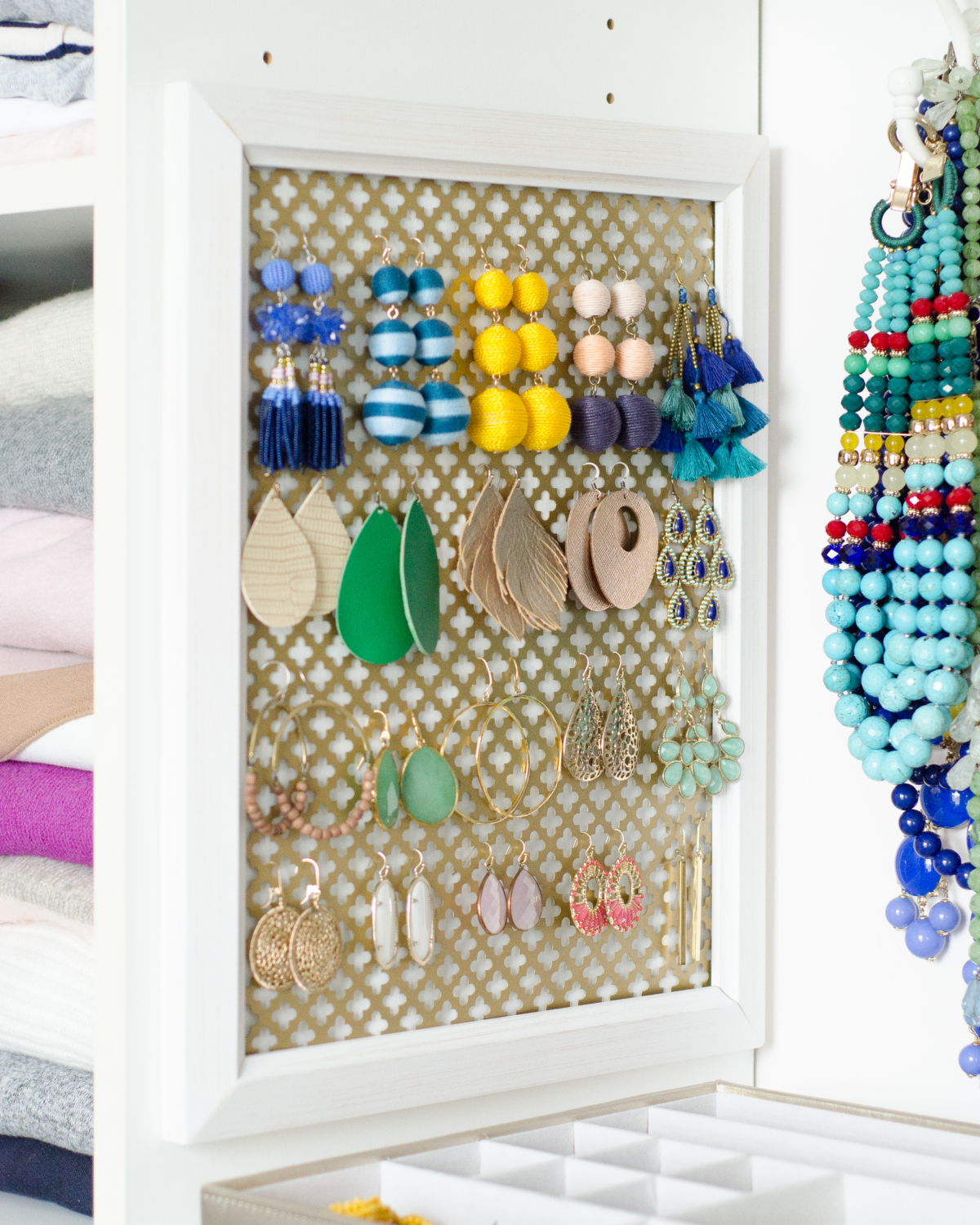 Make this DIY earring organizer in five minutes with just three things! It's an easy and inexpensive way to organize jewelry, No fancy DIY skills required!