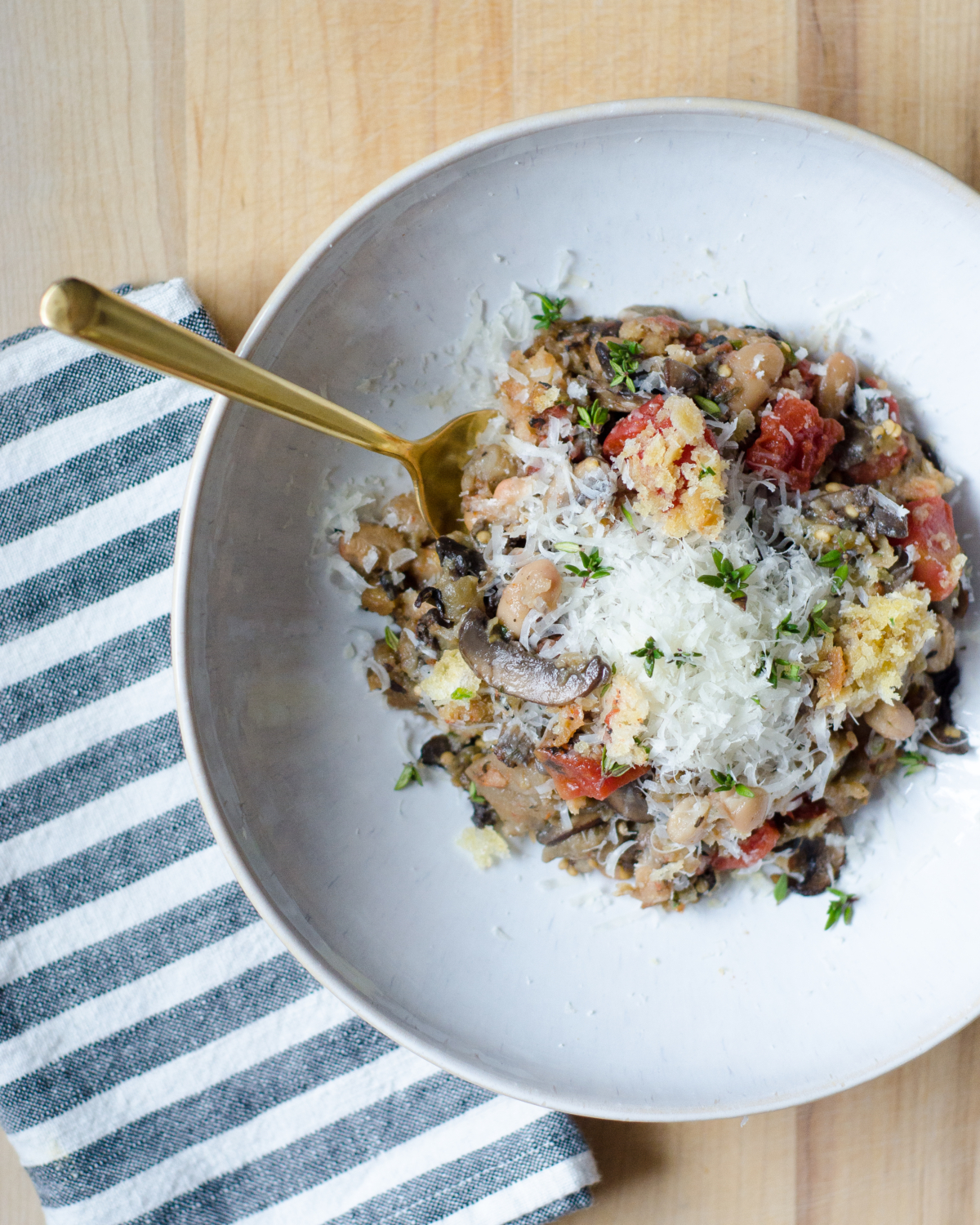 Vegetarian cassoulet recipe with mushrooms and eggplant that is super satisfying and delicious. The ultimate vegetarian comfort food!